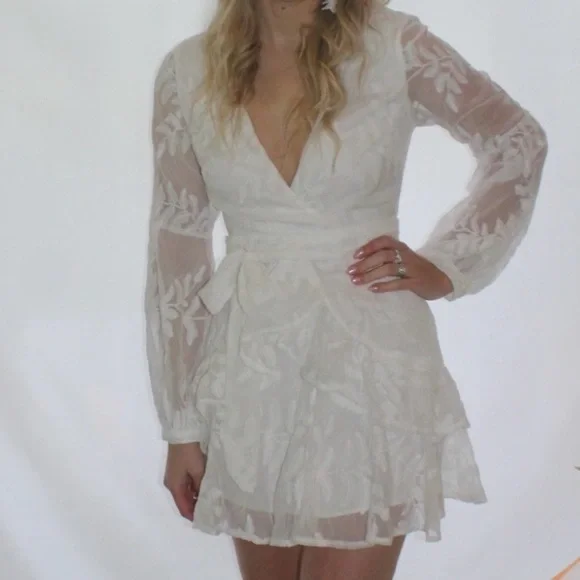 long sleeve bridal shower white dresses Chic White Satin Long Sleeves A-Line Wedding Dresses Long main image 1